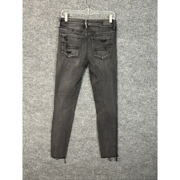American Eagle Womens Hi Rise Jeggings Sz 8 Black Distressed Next Level Stretch - Picture 2 of 11